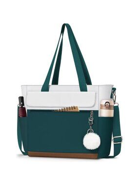 Women Dark Green With White Multi-Pocket Waterproof Canvas Tote Bags with Zipper